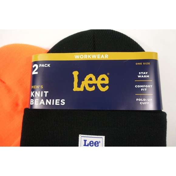 Lee Workwear Knit Beanie Hat Men 2pk Comfort Fit Fold Up Cuff Stay Warm - Picture 3 of 4